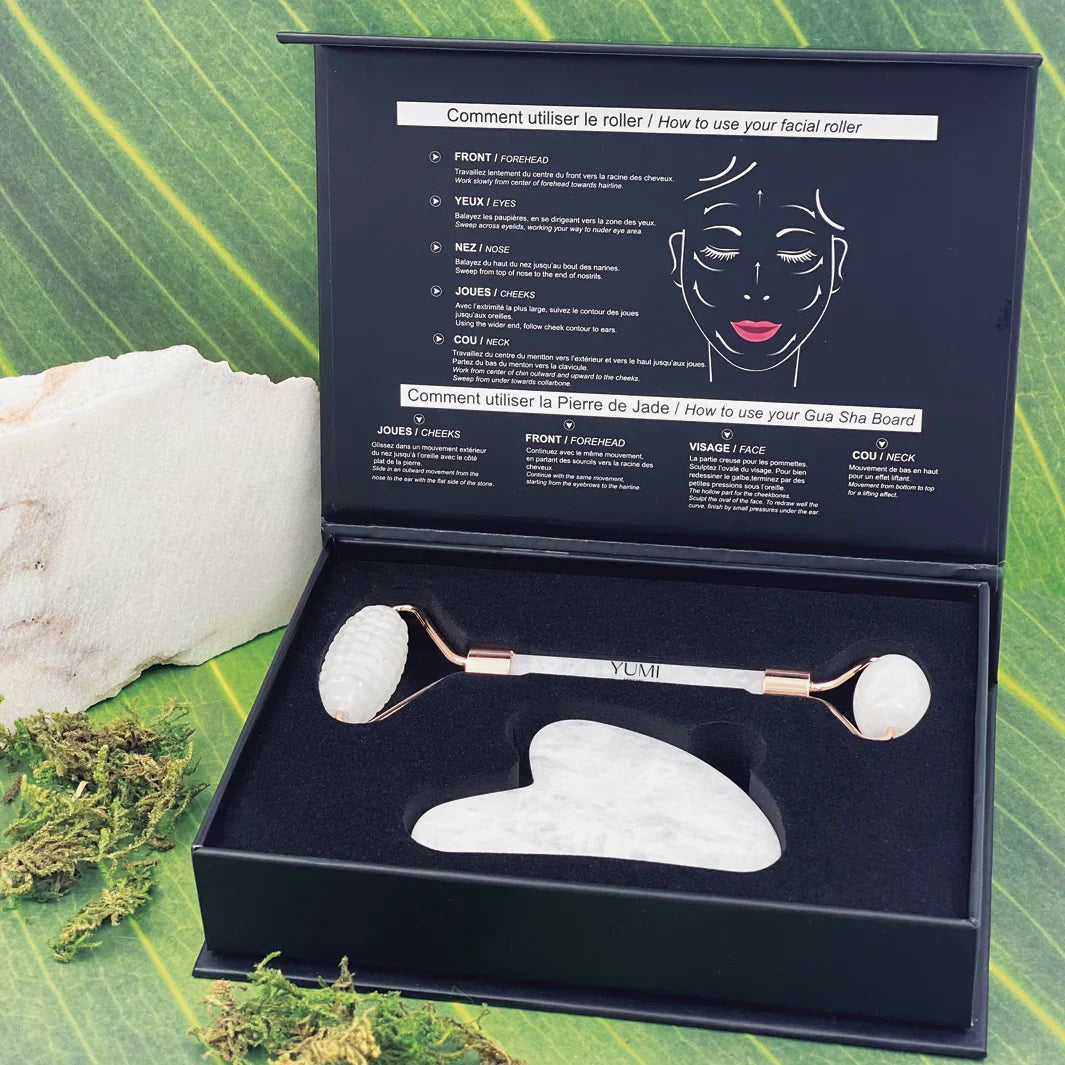 Juego de rodillo de jade y gua sha
